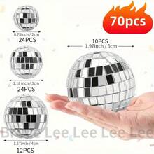 70 piezas Espejo de vidrio de bola de discoteca plateada de varios tamaños - 0.78/1.18/1.57/1.97 pulgadas - Opción perfecta para bodas, fiestas de cumpleaños y reuniones familiares acogedoras