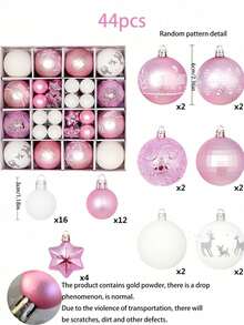 44 pezzi - Set di palline di Natale rosa e bianche, fiori di Natale per decorazione albero di Natale, palline di Natale infrangibili per decorazione casa e feste di Natale