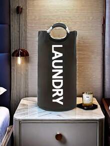 1pc Waterproof Laundry Basket With Soft Padded Handle, Vertical Foldable Laundry Hamper, Suitable For Bathroom, Laundry Room, Balcony, Dorm, Home Organization, Large Capacity Laundry Basket, Gift For Valentine's Day, Wedding, New Year - Dark Grey - View 10