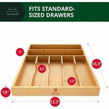 PZWROYAL CRAFT WOOD Organizador De Cajones De Cocina De Bambu Soporte Para Utensilios Y Bandeja De Cubiertos Con Separadores Ranurados 7 Ranuras Natural GS5485 - 自然的 - 查看 2