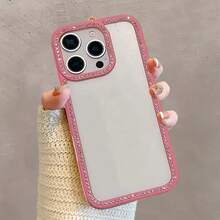 1个玫瑰粉色奢华闪亮钻石透明手机壳，兼容 17 Air 16e/15 Pro Max/14 Plus/13 Pro，防震保护，硬质亚克力材质，带防撞边框 - 玫紅色 - 查看 7