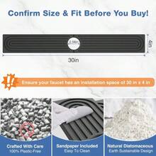 DK177 Faucet Mat For Kitchen Sink - Water Absorbing Stone Tray For Sink, Diatomite Fast-Drying Faucet Mat, Faucet Splash Guard For Bathroom Counter (Dark Gray, 236&#34; X 4&#34;)