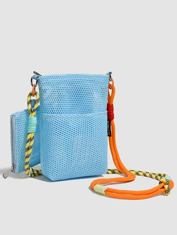 Men's Casual Crossbody Bag, Fashion Mesh Breathable Design, Personalized Phone Pouch, Suitable For Vacation, Outdoor, Shoulder Bag