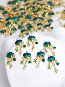 5 piezas de accesorios de conchas marinas de verano, estilo DIY artesanal, colgantes de estrellas de mar y caracolas de metal para hacer joyas, aretes, collares y pulseras - Multicolor - Ver 4