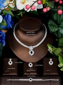 1 Set Elegant & Luxurious Jewelry Set, Cubic Zirconia Blue Gemstone Decor, Suitable For Women To Wear To Parties