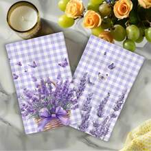 2 peças Toalhas de Cozinha Floral de Lavanda Primavera, Panos de Prato - Ideal para Decoração de Verão, Adequado para Cozinha e Banheiro de Fazenda