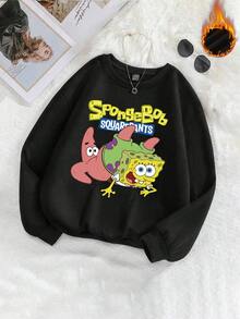 SpongeBob SquarePants Autumn Sweatshirt New, Creative Strawberry Letter Arrangement Design Pattern Printing, American Retro, Street Cute, Fashion Sense, High Quality Cotton Sense Of Fabric, Comfortable And Casual, Sweet Cool Street, Lazy Loose, Fashionable And Versatile, Black Ladies Sweatshirt - Black - View 2
