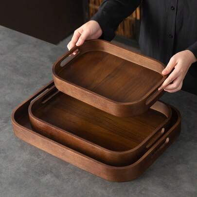 1 件带手柄的胡桃木托盘，用于盛放食物、小吃、饮料、寿司、牛排、披萨、甜点、蛋糕、面包、早餐托盘、咖啡托盘、茶托盘、冷盘