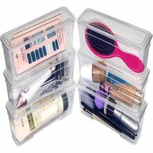 AB Designs Bin Pack, [6] Long Home Organizer Storage Boxes With Lids, Translucent Clear