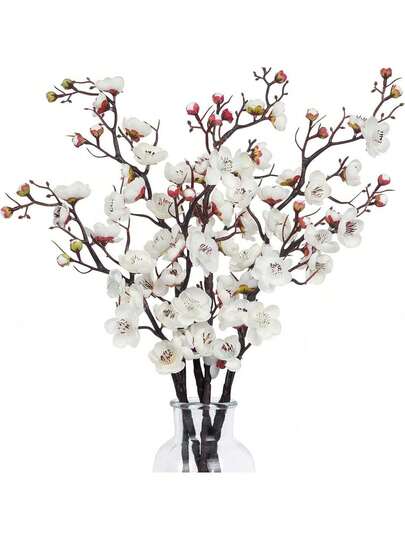 1/3/5 件 23.22 英寸，人造樱花树枝，假梅花茎，假植物，花束，适用于家居装饰、婚礼装饰、秋季装饰、秋季装饰、房间装饰、厨房配件、餐厅、卧室装饰、浴室配件、派对装饰、万圣节装饰、圣诞节装饰、新年装饰、新娘手捧花、校园装饰、户外花园配件