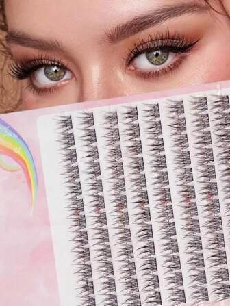 120pcs/288pcs Cartoon Style Natural Appearance, Dense & Fluffy, C-Curl, 12mm Length, 0.05mm Thickness, Suitable For Beginners, Reusable Lash Clusters, Eyelash Clusters, Individual Eyelashes, Lashes, Fake Lashes