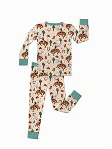 Bamboo Fiber -  Western Style Cowboy Print Set, Comfortable And Fitted, Highly Elastic, Machine Washable, Suitable For Outdoor Use. - 米色 - 查看 2