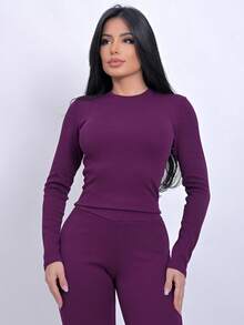 Ana Ruga Cropped Long Sleeve Simple None Beach Set - Color caoba - Ver 3