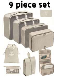 9pcs/Set Multifunctional Travel Organizer Bags, Various Practical Organizer Components, Modular Design Made Of High-Density Waterproof Nylon, Convenient For Organization, Mesh See-Through Design