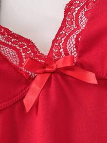 2-Piece Romantic Nightgown With Side Slit, Decorated With Lace And Bow - Multicolor 5 - View 3