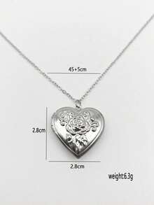 浪漫心形小盒吊坠可打开女款银色时尚珠宝相框吊坠项链适合女士男士珠宝礼物 - 銀色 - 查看 5