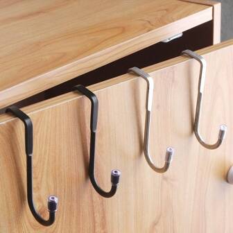 1/2pcs Stainless Steel Metal Double Hooks, Invisible Door - Back Install, Solve Clothes & Clutter Storage,Store Small Items, Back Door Type Cabinet Storage Hanger For Kitchen, Bathroom, Multicolor