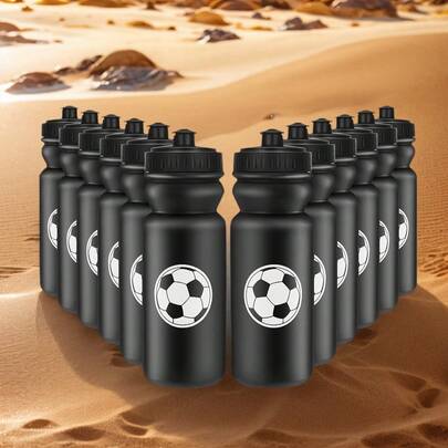 1/2 paquetes Botella de agua de fútbol con tapa de plástico reutilizable, botella deportiva de 20 onzas con tapón para deportes, viajes, gimnasio, suministros para fiestas (Negro)