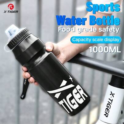 X-TIGER Bình nước xe đạp 1000ml có nắp vặn chống rò rỉ, thích hợp cho đạp xe, chạy bộ, tập thể dục và các hoạt động thể thao ngoài trời (Màu đen)