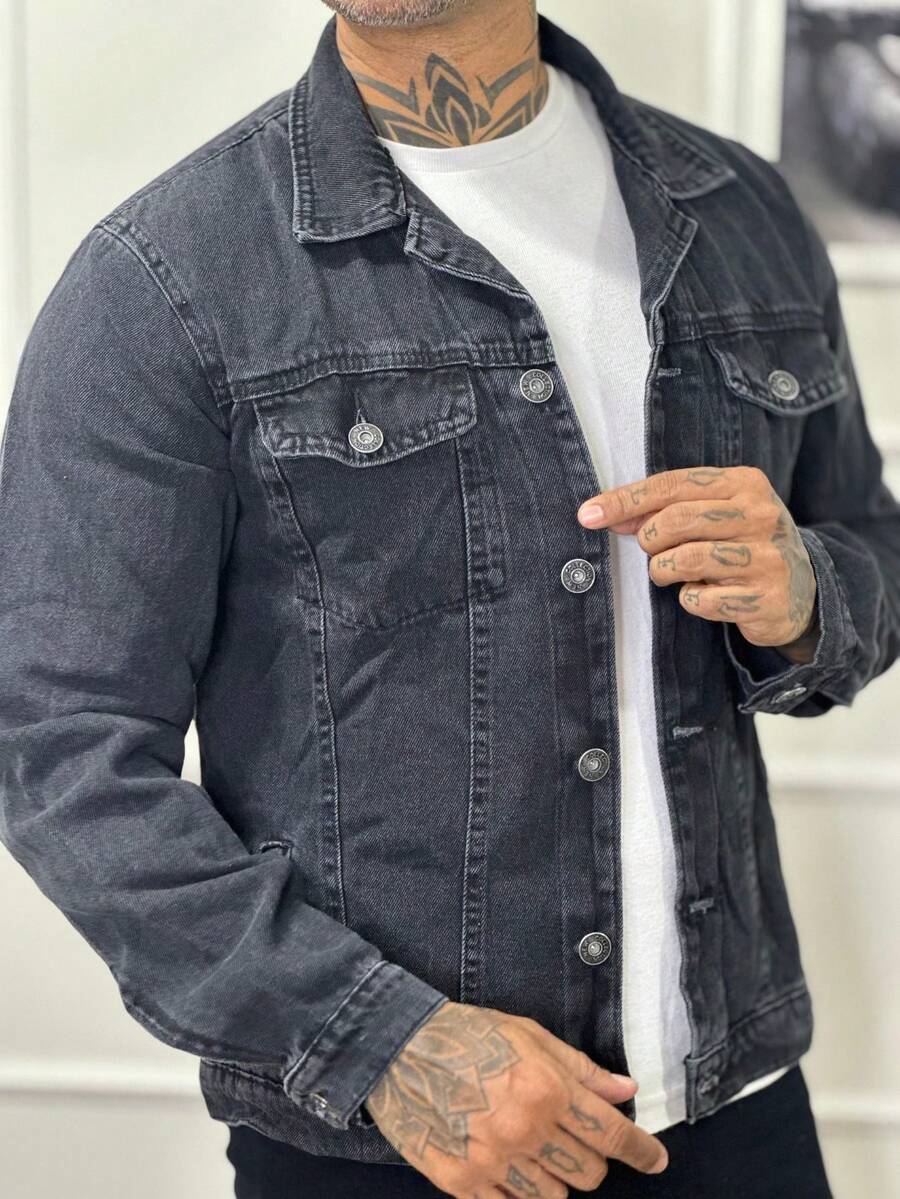 Men's Denim Jacket - 黑色石洗 - 查看 1