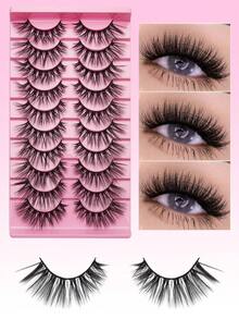 Brand New L-Shaped Curl 10 Pairs Manga Natural Thin False Eyelashes - Black Stem Faux Mink Eyelashes Cat Eye Shape, Natural Look, Suitable For Daily Makeup - Reusable, Comfortable, Suitable For Beginners - 交叉款 - 查看 4