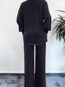 مجموعة كنزة صوفية بأكمام طويلة وبنطال طويل، خريف/شتاء، 2 قطعة