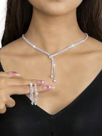 2 pièces Set de colliers de cristal élégants et brillants, accessoires de bijoux de mode pour mariage et fête pour femmes