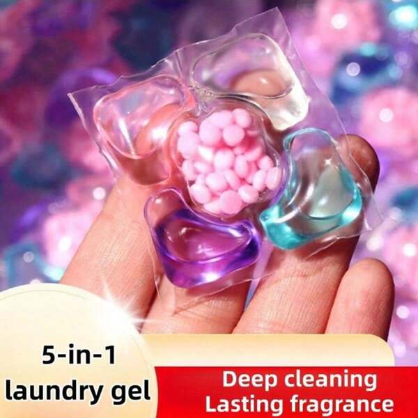 100pcs 5-In-1 Laundry Detergent Pearls, Long-Lasting Fragrance, Heavy-Duty Stain Removal, Color Protection, Concentrated Laundry Liquid, Fabric Softener, Anti-Bacterial, Suitable For Washing Machines