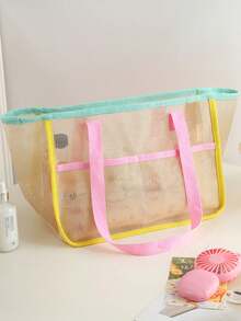 Candy Color Mesh Tote Beach Bag, Travel Tote Bag, Large Capacity Mesh Hollow Out Handbag, Suitable For Outdoor Travel And Vacation - one-size - View 9