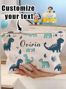 1 szt. Niestandardowa kosmetyczka z motywem dinozaura i imienia, doskonały wybór do przechowywania kosmetyków w podróży, możliwość personalizacji według własnego, unikalnego projektu, odpowiednia dla dzieci i nastolatków, możliwość nadrukowania własnego imienia lub imienia rodzeństwa/kolegów z klasy jako prezent