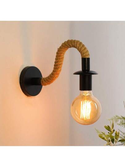 1pc Vintage Hemp Rope Wand Lamp Industrial Wooden E27 Base, Indoor Loft, Outdoor Corridor Bedside ation Bulb Not Included, Easy To Install, Rustic Hard Wired 110 240V, No Battery Required, Durable view 4