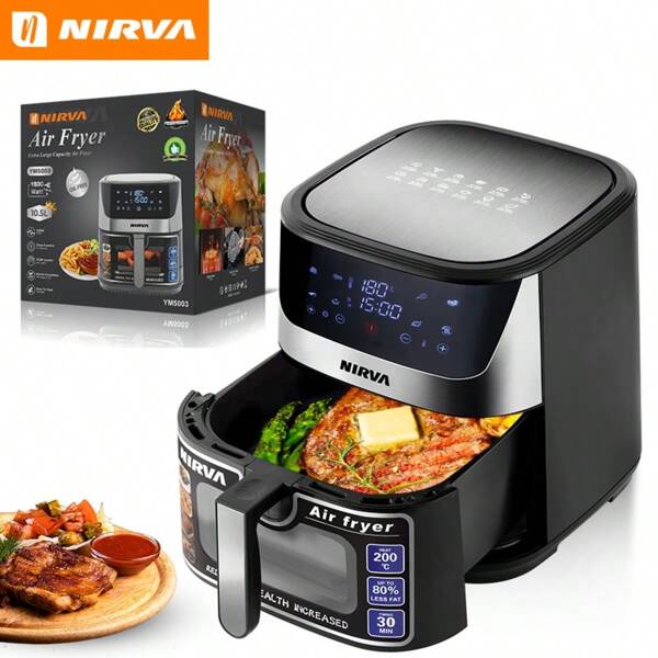 Nirva Horno de Freidora de Aire Nirva, Alta Potencia 1930W, Cocción sin Aceite, Con Ventana Transparente, Control Táctil LED, Freidora de Aire Multiusos, Apta para Comidas Saludables, Control de Temperatura 80°C-200°C, Sartén Antiadherente, Freidora Eléctrica, Comida Frita Saludable, Esencial para Cocinas Hogareñas, Electrodomésticos Modernos y Estilosos, Utensilios de Cocina Duraderos.