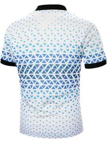1pc New Men's Casual Summer Polo Shirt, Turndown Collar Zipper, 3D Geometric Plaid Print Short Sleeve Polo Shirt - White - View 2