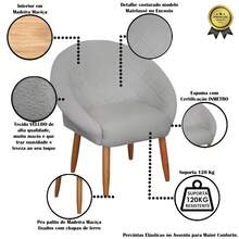 MOBLAN DECOR Set Of 1 Armchair And 1 Cozy Pouffe For Reception Comfortable Velvet Fabric Reinforced Wooden Feet - Grey - View 3