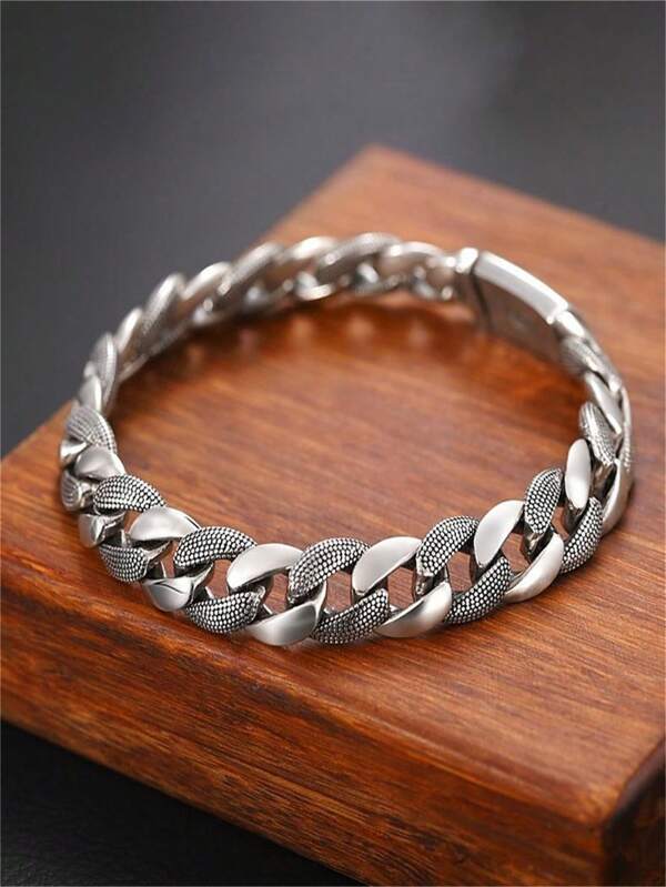 1pc S925 Sterling Silver Plated Wide Cuban Link Bracelet, Unisex Fashion Versatile Minimalist Style, For Daily Decoration, Gift For Family, Friends, Boyfriend/Girlfriend Party, Valentine's Day, Christmas