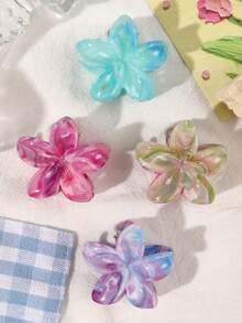 4 piezas de Clips para el cabello de material ABS con diseño de flores y patrón de mármol colorido en estilo bohemio, adecuados para decorar el cabello en primavera/verano, playa, flequillo, accesorios para el cabello de mujer, pinza de garra, accesorios de otoño con flores, para vacaciones y atuendos de mujer en otoño e invierno - Multicolor - Ver 6