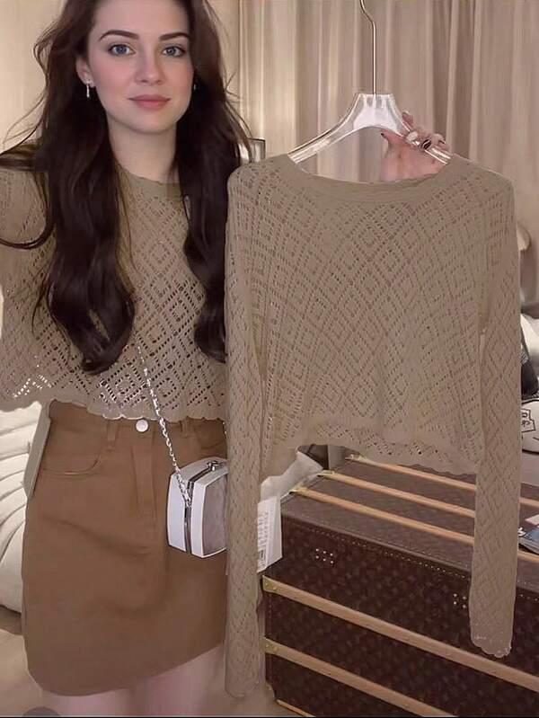 Eleganter Strickpullover – Gemütliches Langarm-Raglan-Rundhalsoberteil, vielseitiger und schicker Damenpulli