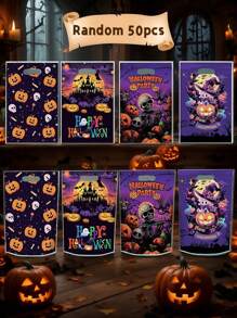 25pcs/5pcs Halloween Party Candy Gift Bags, Pumpkin Skull Ghost Face Horror Packaging Bags, Durable Plastic Tote Bags, Gift Packaging Bags, Party Favor Bags, Skull, Bat, Pumpkin Halloween Packaging (Assorted Styles)