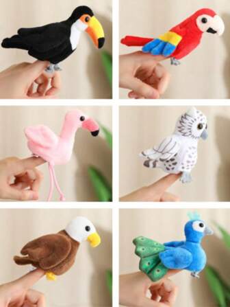 دمية إصبع دمية قطيفة من سلسلة الطيور المضحكة، دمية إصبع بطوقان وببغاء ونعام وبوم وطاووس وصقر، تفاعل بين الوالدين والطفل، دمية إنارة معرفية للحيوانات، هدية عيد ميلاد الأطفال