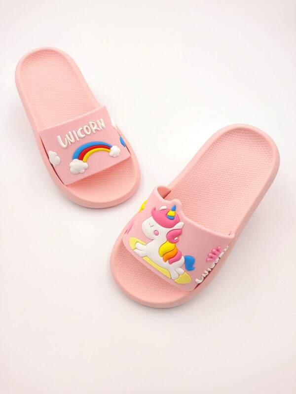 1 Pair Kids' Rainbow Unicorn EVA Flat Slippers, Casual Comfortable Cute For Indoor/Outdoor, Beach, Vacation, Summer