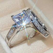 2pcs/Set Fashion Cubic Zirconia Rings For Women - Valentine's Day Gift Wedding Anniversary Party Jewelry - 銀色 - 查看 1