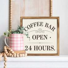 1pc 8x8 Inch Rustic Cafe Wooden Framed Sign, "Open 24 Hours", Suitable For Living Room, Kitchen, Office Wall Art Decor, Ideal Christmas Gift, Home Decoration - Multicolor - View 3