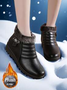 Plus Size Snow Boots, Outdoor Flat Shoes, Ankle Boots, Soft Bottom Fashionable Outdoor Short Boots, Versatile Fuzzy Women Shoes, Christmas Gift