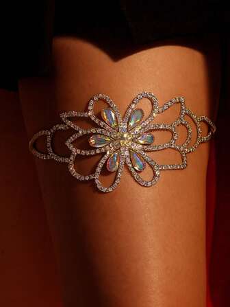 1 stuk sexy glinsterende strass-bloem beenketting sieraden voor vrouwen, elegante elastische touw dij sieraden, decoreer je been Europese en Amerikaanse stijl voor dagelijks gebruik festival herfst, halloween