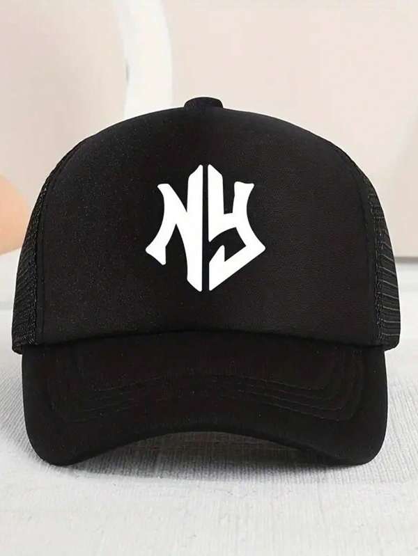 1 pièce Casquette de camionneur en polyester à imprimé floral décoratif, logo NY imprimé, unisexe, pour toutes les saisons
