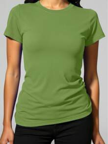 PLAYERA DAMA C/REDONDO M/CORTA AJUSTADO LISO - Verde Limon - Ver 5