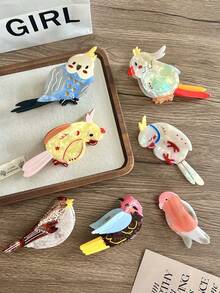 Hair Clips 1pc New Design Small Bird, Flamingo, Parrot, Owl, Shark Acrylic Hair Clip, Stylish Cartoon Bee Hair Accessory, Simple Elegant Acrylic Claw Clip, Side Hairstyle Decoration, Cute Bird, Crane For Ponytail, Hair Claws For Women Hair Accessories, School Stuff, College Fall Winter For Vacation Outfits Woman