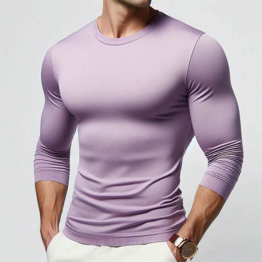 MIL200FIT Playera Hombre, Manga Larga, Corte Ajustado, Termica - Lila Púrpura - Ver 1