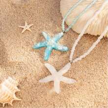 1 Peça Colar de Contas Coloridas de Estrela do Mar de Resina Boêmio Refrescante de Verão para Mulheres, Férias na Praia