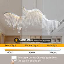 Arlgsite Modern Wave LED Crystal Chandelier - Adjustable Color Temperature 3000K/4000K/6000K - Adjustable Height - Elegant Chandelier For Living Room And Luxurious Space - Chrome - View 5